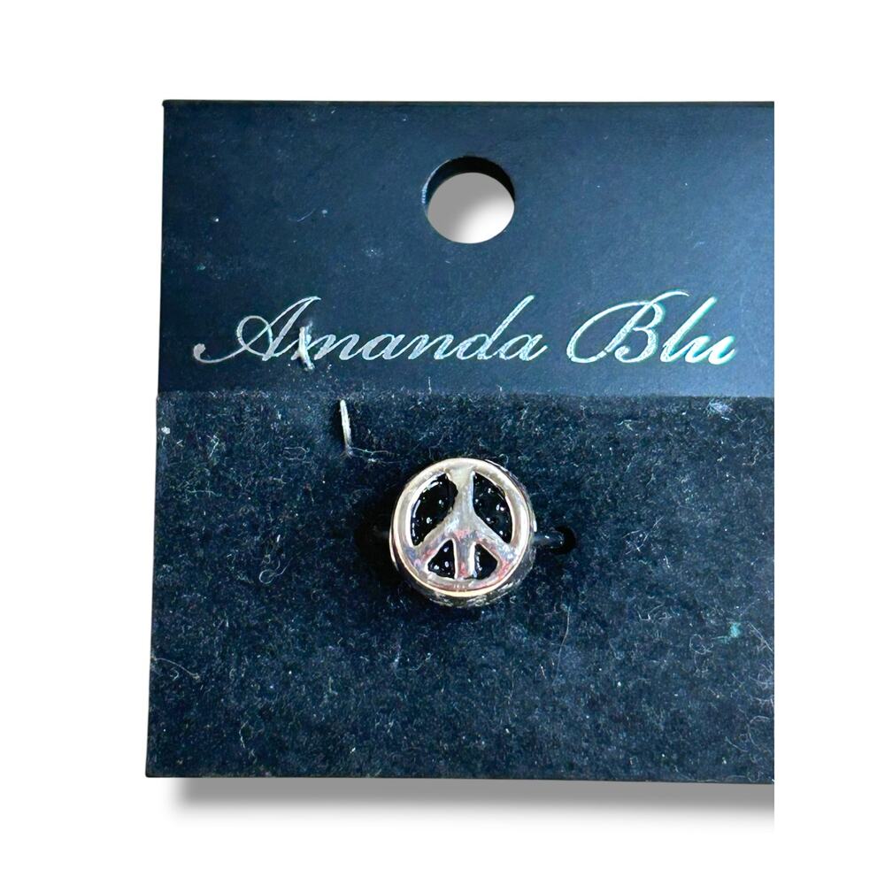 Amanda Blu Peace Sign Charm Silver Plated Bead Slide Charm New On Card